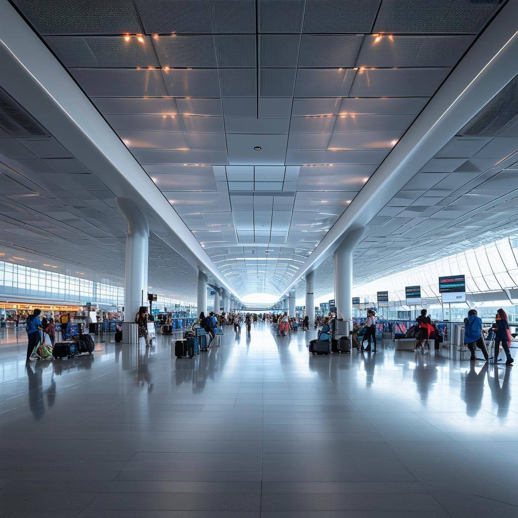 a smart airport terminal that uses all the latest technology for improving efficiency and passenger experience
